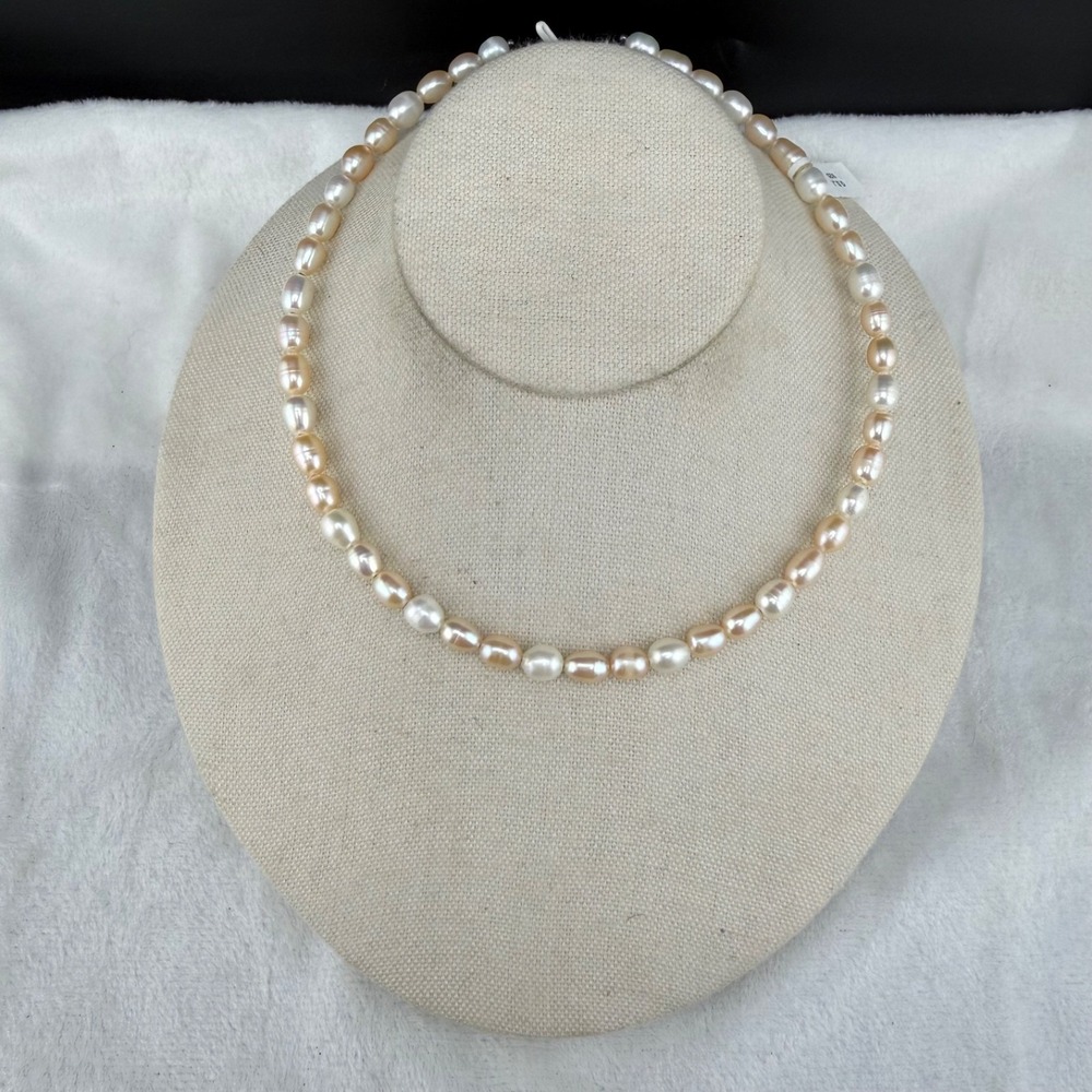 Vintage GSJ Necklace Off White Beaded Pearl Sterling Silver 16in READ
